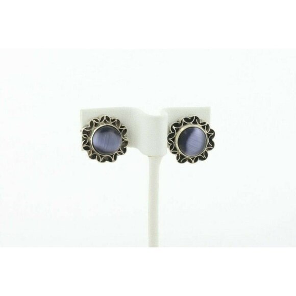 Sterling Silver Created Cats Eye Earrings Stud Post Earrings - Picture 4 of 8